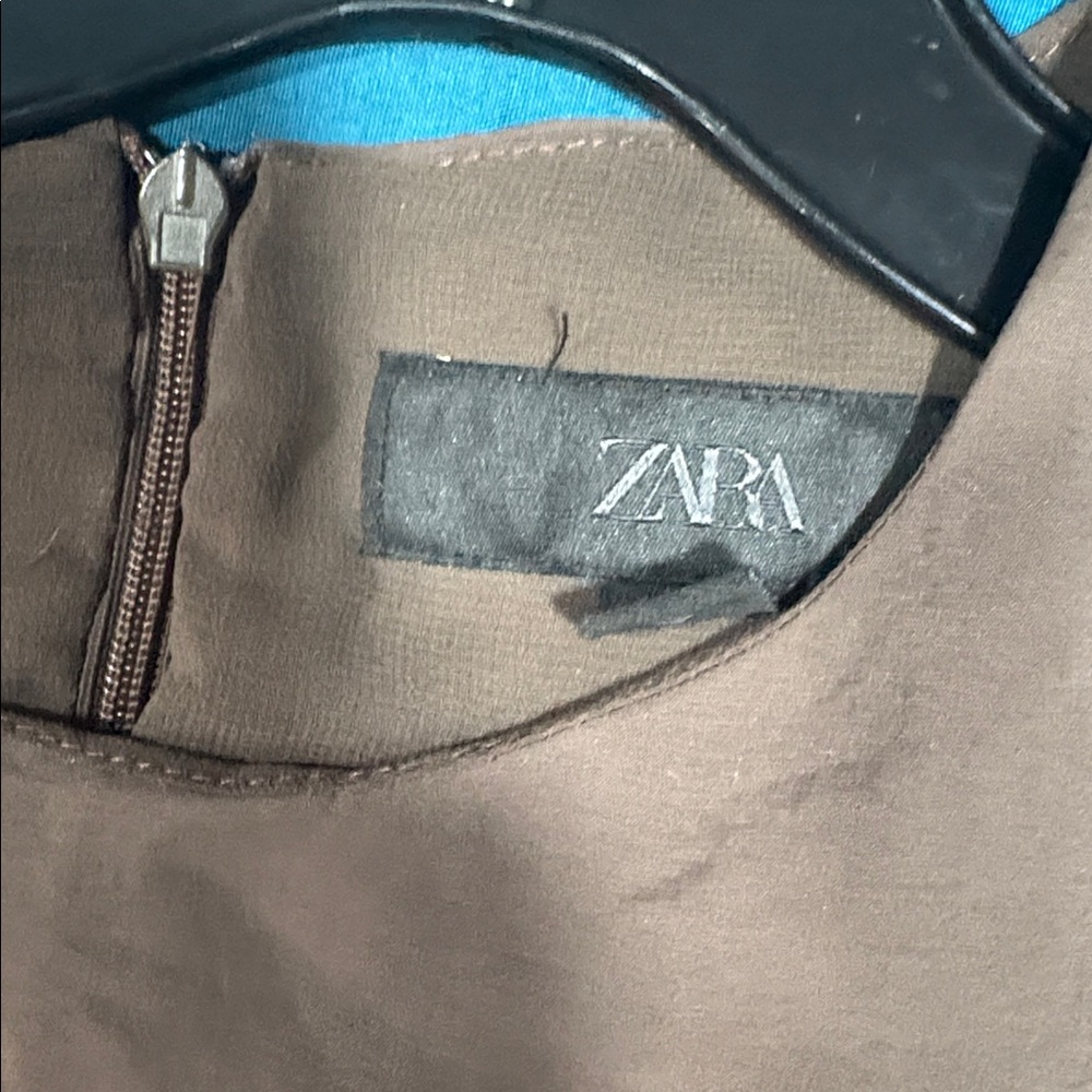 NWT!! Zara Brown Tiered Ruffle Mini Dress - Picture 4 of 4